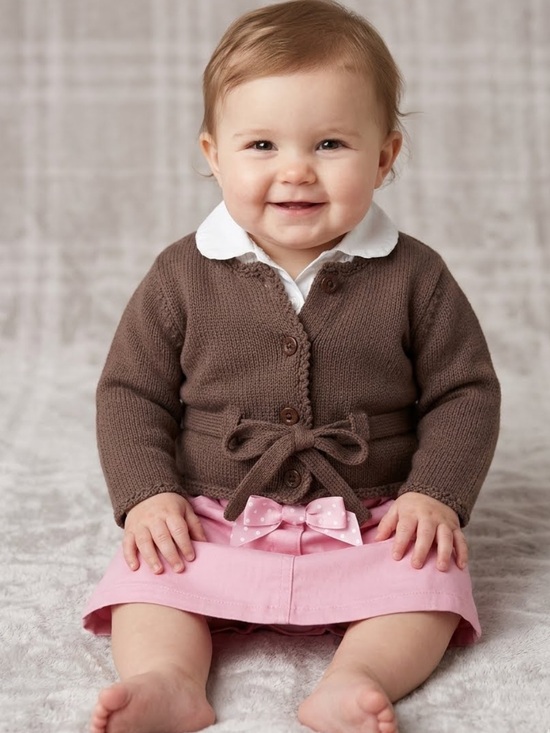 Nostalgic Baby Vintage Other - Adorable Brown Knit Cardigan with Pink Skirt Set